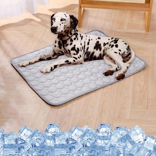 Giltpeak Kühlmatte Für Hunde, Kühldecke Hund Katze, Selbst Kühlende Hundematte Sommer Pet Ice Pad Abrieb Für Zuhause Unterwegs Oder Im Auto (Eisseide-Grau, 62X50CM) von Giltpeak