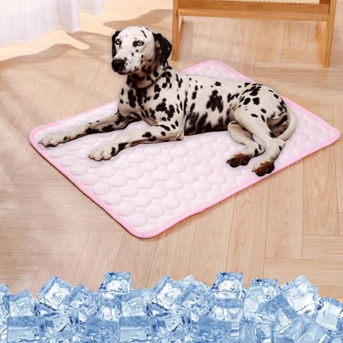 Giltpeak Kühlmatte Für Hunde, Kühldecke Hund Katze, Selbst Kühlende Hundematte Sommer Pet Ice Pad Abrieb Für Zuhause Unterwegs Oder Im Auto (Eisseide-Rosa, 50X40CM) von Giltpeak
