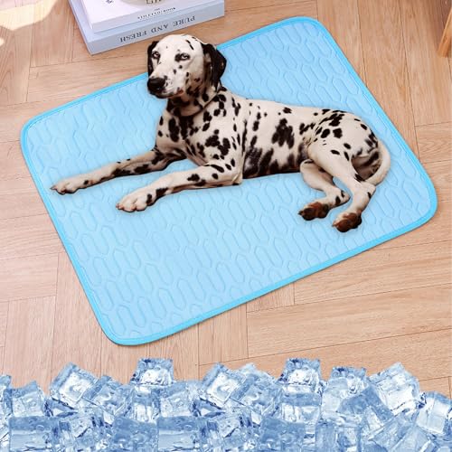 Giltpeak Kühlmatte Für Hunde, Kühldecke Hund Katze, Selbst Kühlende Hundematte Sommer Pet Ice Pad Abrieb Für Zuhause Unterwegs Oder Im Auto (Latex-Blau, 100X75CM) von Giltpeak