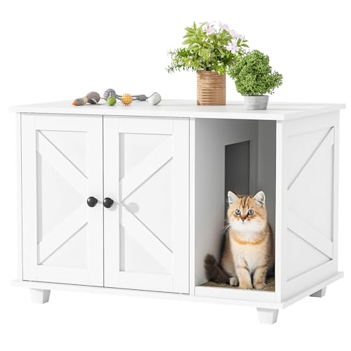 Giluta Katzentoiletten-Gehäuse, versteckter Katzenklo, Möbelschrank mit Kratzpad, Holz-Haustierhaus, Beistelltisch für Wohnzimmer, Waschraum, 80 x 50 x 55 cm, Weiß von Giluta