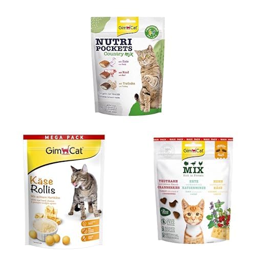 Bundle GimCat Nutri Pockets, Käse Rollis + Crunchy Snack - Knuspriger Katzensnack mit cremiger Füllung und funktionalen Inhaltsstoffen + Katzensnack mit echtem Hartkäse + GimCat Crunchy Snacks Mix Bundle GimCat Nutri Pockets, Käse Rollis + Crunchy Snack - Knuspriger Katzensnack mit cremiger Füllung und funktionalen Inhaltsstoffen + Katzensnack mit echtem Hartkäse + GimCat Crunchy Snacks Mix von GimCat