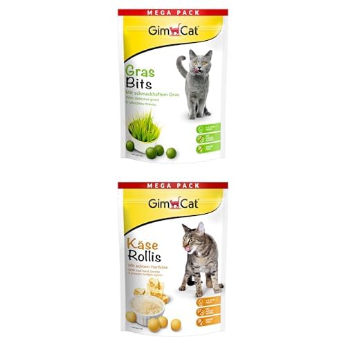 Bundle: GimCat Gras Bits & + GimCat Käse Rollis - Getreidefreier und vitaminreicher Katzensnack mit echtem Gras - (1 x 425 g) - echtem Hartkäse - (1 x 425 g) von GimCat