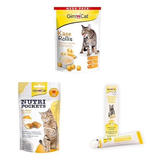 Bundle: GimCat Käse Rollis, Nutri Pockets Käse & Cheese Biotin Paste - Getreidefreier und vitaminreicher Katzensnack mit echtem Hartkäse + Knuspriger Katzensnack mit cremiger Füllung + Cheese Paste Bundle: GimCat Käse Rollis, Nutri Pockets Käse & Cheese Biotin Paste - Getreidefreier und vitaminreicher Katzensnack mit echtem Hartkäse + Knuspriger Katzensnack mit cremiger Füllung + Cheese Paste von GimCat