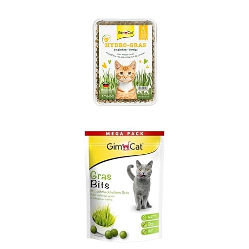 GimCat Bundle Hydro-Gras - Frisches Katzengras - 1 Schale (1 x 150 g) Gras Bits - Getreidefreier und vitaminreicher Katzensnack mit echtem Gras - 1 Beutel (1 x 425 g) von GimCat