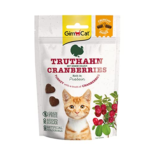 GimCat Crunchy Snacks Truthahn mit Cranberries - Knuspriges und proteinreiches Katzenleckerli ohne Zuckerzusatz - 1 Beutel (1 x 50 g) von GimCat