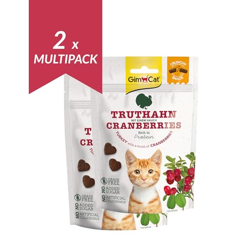GimCat Crunchy Snacks Truthahn mit Cranberries - Knuspriges und proteinreiches Katzenleckerli ohne Zuckerzusatz - 1 Beutel (1 x 50 g) (Packung mit 2) von GimCat
