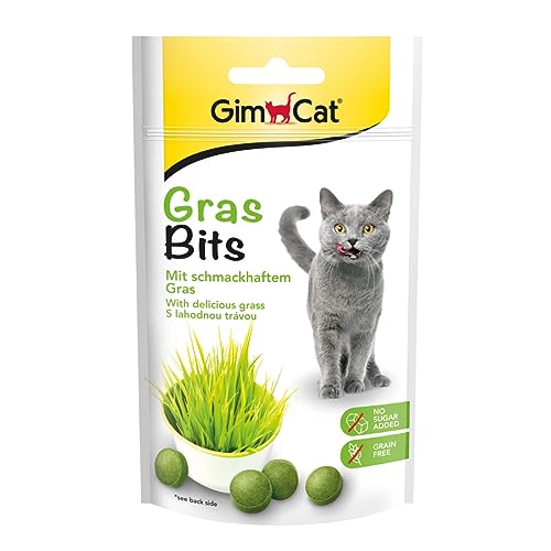 GimCat Gras Bits - Getreidefreier und vitaminreicher Katzensnack mit echtem Gras - 8er Pack (8 x 40 g) von GimCat