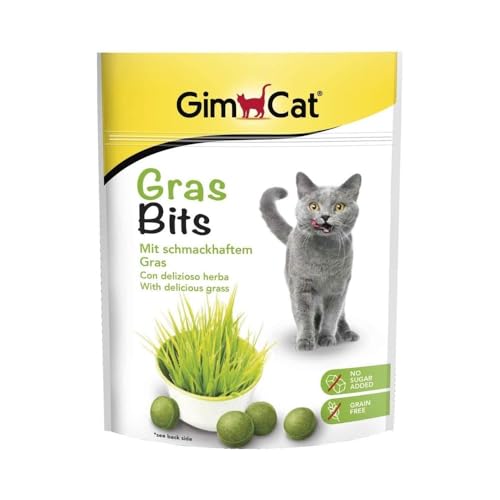 GimCat Gras Bits - Getreidefreier und vitaminreicher Katzensnack mit echtem Gras - 6er Pack (6 x 140 g) von GimCat