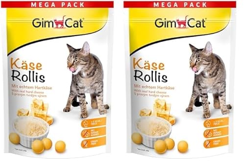 GimCat Käse Rollis - Getreidefreier und vitaminreicher Katzensnack mit echtem Hartkäse - 1 Beutel (1 x 425 g) (Packung mit 2) von GimCat