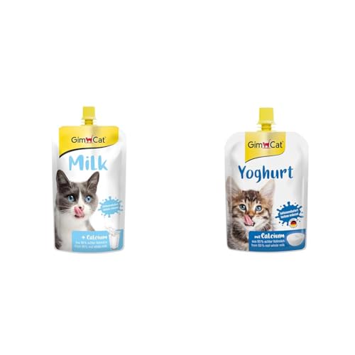 GimCat Milk - Katzenmilch aus echter laktosereduzierter Vollmilch mit Calcium - 1 Beutel (1 x 200 g) & Yoghurt - Katzensnack aus echter laktosereduzierter Vollmilch mit Calcium - 1 Beutel (1 x 150 g) von GimCat