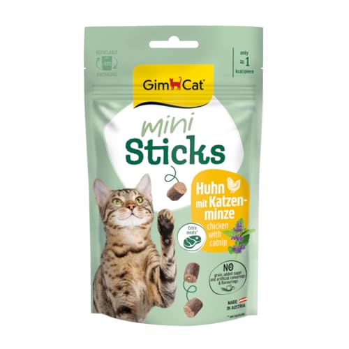 GimCat Mini Sticks Huhn mit Katzenminze -Kleine Häppchen für besonderen Genuss - 1 Beutel (1 x 50 g) von GimCat