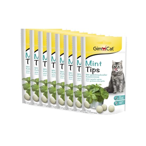 GimCat Mint Tips - Getreidefreier und vitaminreicher Katzensnack mit geschmackvoller Katzenminze - 8er Pack (8 x 40 g) von GimCat