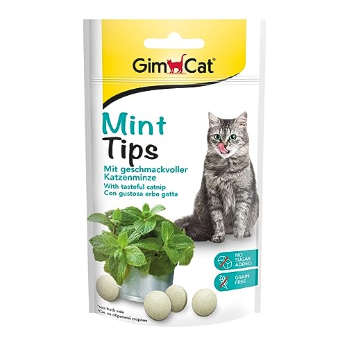 GimCat Mint Tips - Getreidefreier und vitaminreicher Katzensnack mit geschmackvoller Katzenminze - 8er Pack (8 x 40 g) von GimCat