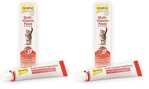 GimCat Multi-Vitamin Paste Extra - Katzensnack mit Fischöl für EIN Starkes Immunsystem und den Zellstoffwechsel - 1 Tube (1 x 200 g) (Packung mit 2) von GimCat