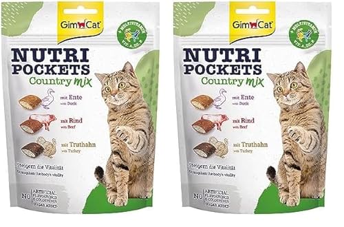 GimCat Nutri Pockets Country Mix - Knuspriger Katzensnack mit cremiger Füllung und funktionalen Inhaltsstoffen - 1 Beutel (1 x 150 g) (Packung mit 2) von GimCat