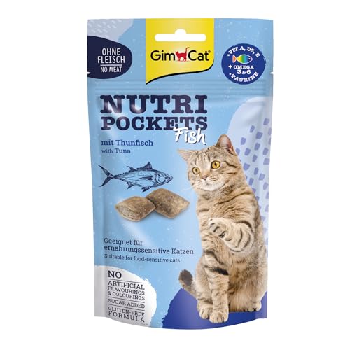 GimCat Nutri Pockets Fisch Thunfisch - Knuspriger Katzensnack mit funktionalen Inhaltsstoffen - 1 Beutel (1 x 60 g) von GimCat