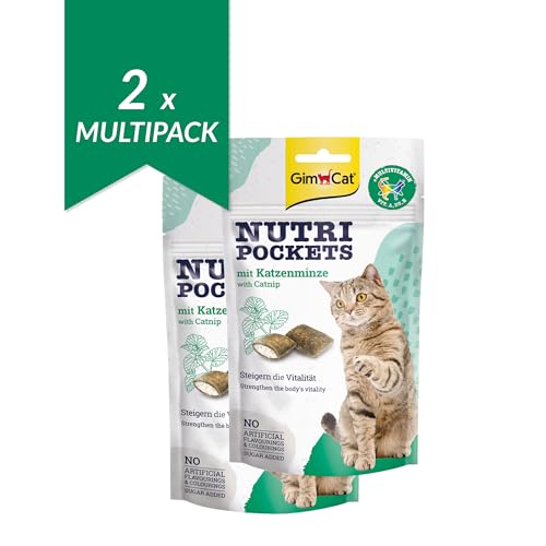 GimCat Nutri Pockets Katzenminze - Knuspriger Katzensnack mit cremiger Füllung und funktionalen Inhaltsstoffen - 1 Beutel (1 x 60 g) (Packung mit 2) von GimCat
