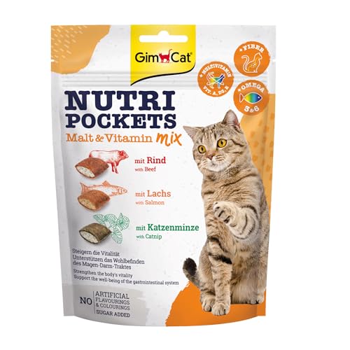 GimCat Nutri Pockets Malt & Vitamin Mix - Knuspriger Katzensnack mit cremiger Füllung und funktionalen Inhaltsstoffen - 1 Beutel (1 x 150 g) von GimCat
