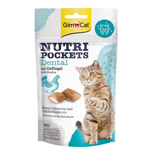 GimCat Nutri Pockets Dental - Knuspriger Katzensnack mit cremiger Füllung und funktionalen Inhaltsstoffen - 1 Beutel (1 x 60 g) von GimCat