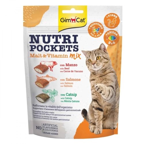 GimCat Nutri Pockets Malt-Vitamin Mix - Knuspriger Katzensnack mit cremiger Füllung und funktionalen Inhaltsstoffen - 1 Beutel (1 x 150 g) von GimCat