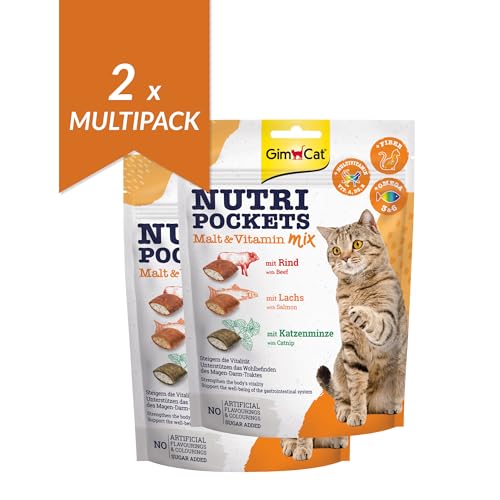 GimCat Nutri Pockets Malt & Vitamin Mix - Knuspriger Katzensnack mit cremiger Füllung und funktionalen Inhaltsstoffen - 1 Beutel (1 x 150 g) (Packung mit 2) von GimCat