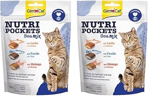 GimCat Nutri Pockets Sea Mix - Knuspriger Katzensnack mit cremiger Füllung und funktionalen Inhaltsstoffen - 1 Beutel (1 x 150 g) (Packung mit 2) von GimCat