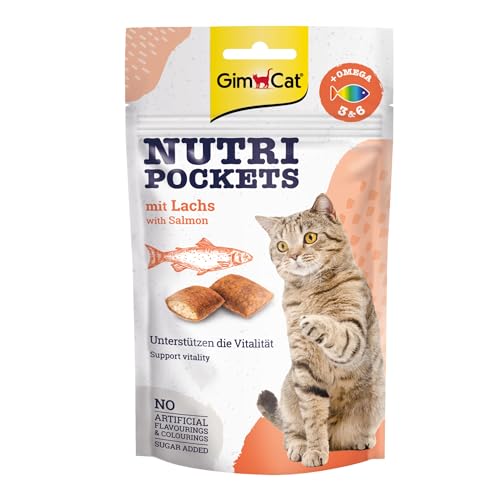 GimCat Nutri Pockets mit Lachs - Knuspriger Katzensnack mit cremiger Füllung und funktionalen Inhaltsstoffen - 1 Beutel (1 x 60 g) von GimCat