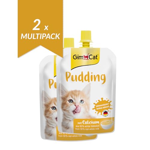 GimCat Pudding mit Calcium - Katzensnack aus echter laktosereduzierter Vollmilch für gesunde Knochen - 1 Beutel (1 x 150 g) (Packung mit 2) von GimCat
