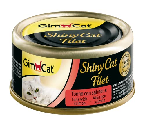 GimCat ShinyCat Filet - Katzenfutter mit 100% Filet für ausgewachsene Katzen - Ohne Zuckerzusatz, Glutenfrei - Thunfisch mit Lachs - 1 Dose (1 x 70 g) von GimCat