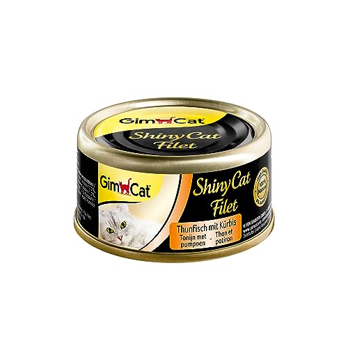 GimCat ShinyCat Filet Thunfisch mit Kürbis - Katzenfutter mit saftigem Filet ohne Zuckerzusatz für ausgewachsene Katzen - 24 Dosen (24 x 70 g) von GimCat