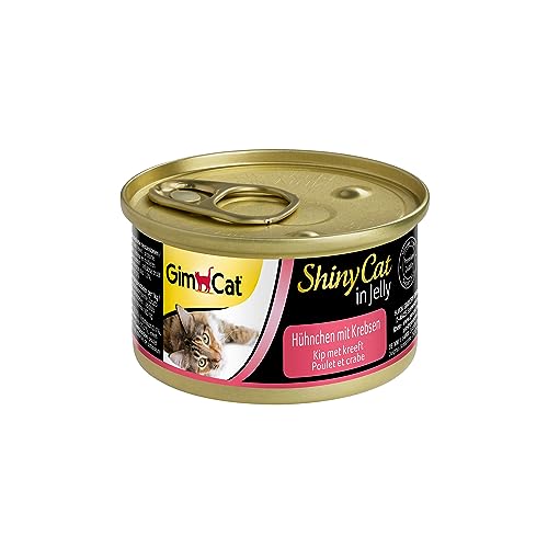 GimCat ShinyCat in Jelly Hühnchen mit Krebsen - Nassfutter mit Fleisch und Taurin für Katzen - 24 Dosen (24 x 70 g) von GimCat