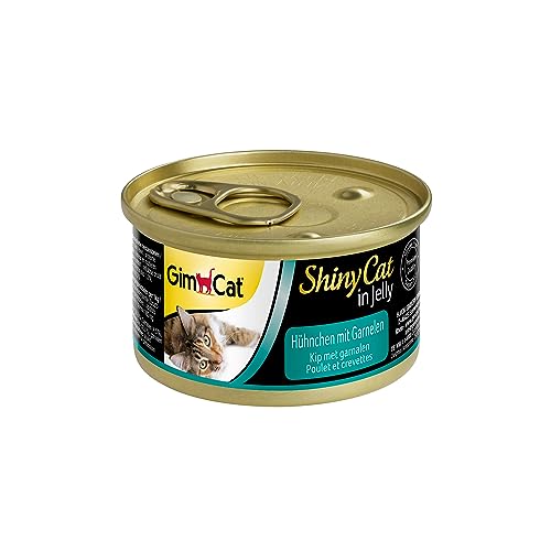 GimCat ShinyCat in Jelly Hühnchen mit Garnelen - Nassfutter mit Fleisch und Taurin für Katzen - 24 Dosen (24 x 70 g) von GimCat