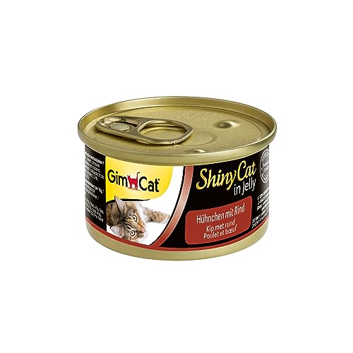 GimCat ShinyCat in Jelly Hühnchen mit Rind - Nassfutter mit Fleisch und Taurin für Katzen - 24 Dosen (24 x 70 g) von GimCat