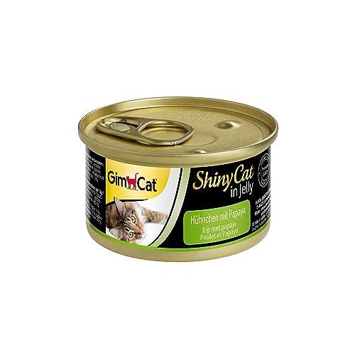 GimCat ShinyCat in Jelly Hühnchen mit Papaya - Nassfutter mit Fleisch und Taurin für Katzen - 24 Dosen (24 x 70 g) von GimCat