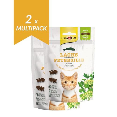 GimCat Soft Snacks Lachs mit Petersilie - Weiches und proteinreiches Katzenleckerli ohne Zuckerzusatz - 1 Beutel (1 x 60 g) (Packung mit 2) von GimCat