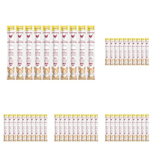 GimCat Sticks Geflügel - Softe Kaustangen mit hohem Fleischanteil und ohne Zuckerzusatz - 1 Multipack (10 Sticks) (Packung mit 5) von GimCat