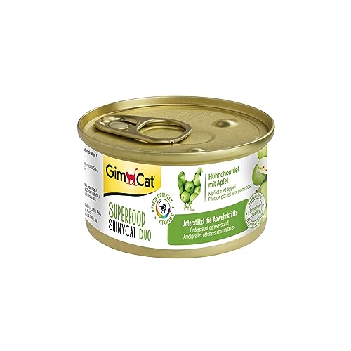 GimCat Superfood ShinyCat Duo Hühnchen mit Apfel - Katzenfutter mit saftigem Filet ohne Zuckerzusatz für ausgewachsene Katzen - 24 Dosen (24 x 70 g) von GimCat