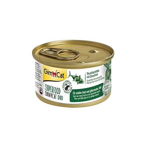 GimCat Superfood ShinyCat Duo Thunfisch mit Zucchini - Katzenfutter mit saftigem Filet ohne Zuckerzusatz für ausgewachsene Katzen - 24 Dosen (24 x 70 g) von GimCat