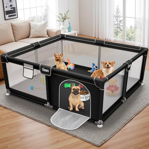 127x127x66 cm Welpengehege Mit Tür, Hundespielgehege Für Welpen Oder Kleine Hunde, Stabiles Sicherheitszaungehege Mit Dickem Stoff, Robustem Nylonnetz, Maschinenwaschbar von Gimars