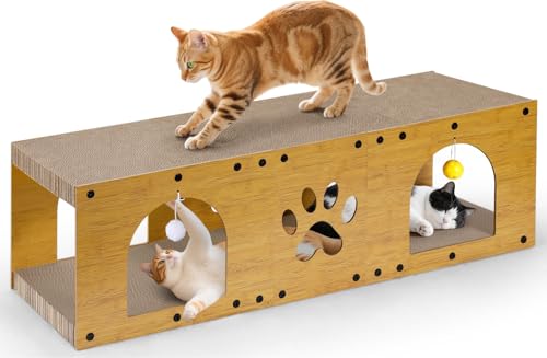 Gimars 100x30x30 cm Kratzbrett Katzen XXL, Hochwertige Kratzpappe Kratz Katzen mit Spielball, Katzenhaus Pappe groß, Kratzmöbel als Möbelschutz Indoor von Gimars