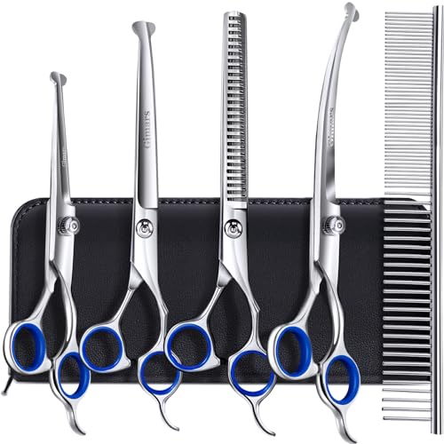 Gimars 4CR Hundeschere Set Profi 6-In-1 Hundeschere Fellschere mit Rundspitze, Schwerdichtete Titan-beschichtete Fellschere Für Hunde für Katzen Und Andere Tiere Gimars 4CR Hundeschere Set Profi 6-In-1 Hundeschere Fellschere mit Rundspitze, Schwerdichtete Titan-beschichtete Fellschere Für Hunde für Katzen Und Andere Tiere von Gimars