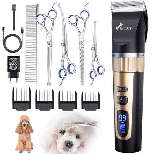Gimars 6-in-1 Hundeschermaschine mit Profi Scheren-Set, 7000 U/min Leise Hunde Schermaschinen, Aufladbarer Kabellose Hundehaarschneidemaschine, Tierhaarschneidemaschine Hunderasierer für dichtes Fell Gimars 6-in-1 Hundeschermaschine mit Profi Scheren-Set, 7000 U/min Leise Hunde Schermaschinen, Aufladbarer Kabellose Hundehaarschneidemaschine, Tierhaarschneidemaschine Hunderasierer für dichtes Fell von Gimars