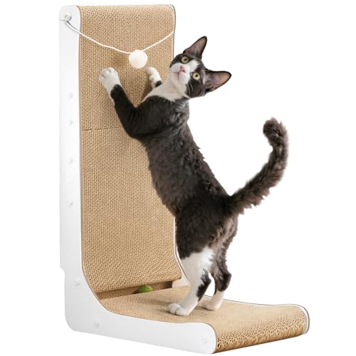 Gimars Hohe 68cm L förmige Kratzbrett Katze mit Ball, Vertikaler kratzpappe für Katzen, Langlebiges Katzenkratzbrett, Katzenspielzeug zum Schutz von Möbeln und Sofas, Groß von Gimars