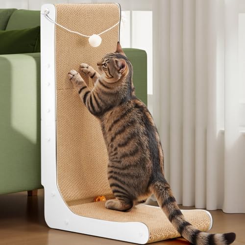 Gimars Extra Dickes und 68 cm Hohes L-förmiges Kratzbrett aus Karton für Katzen, Groß, Weiß von Gimars