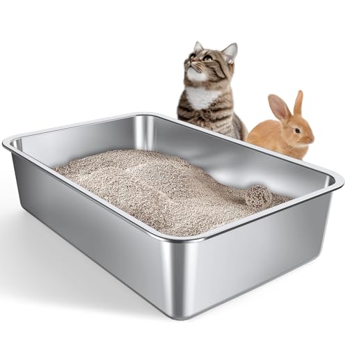 Gimars Extra Große Dickwandige Katzenklo Edelstahl – Leicht zu Reinigen, Hohe Seiten, Rostfrei, Nimmt Keine Gerüche Auf, Edelstahl Katzenklo für Katzen und Kaninchen von Gimars
