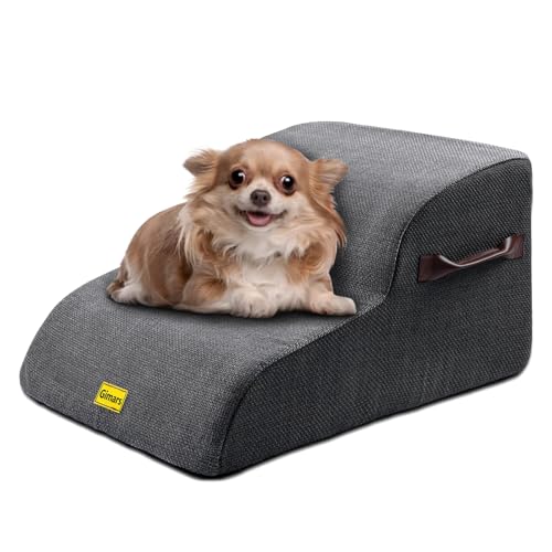 Gimars Extra breite, stabile 30D hochdichte Schaumstoff, 2-stufige Hundetreppe für Sofa, Haustiertreppe für kleine, mittelgroße Hunde, Schwarz von Gimars