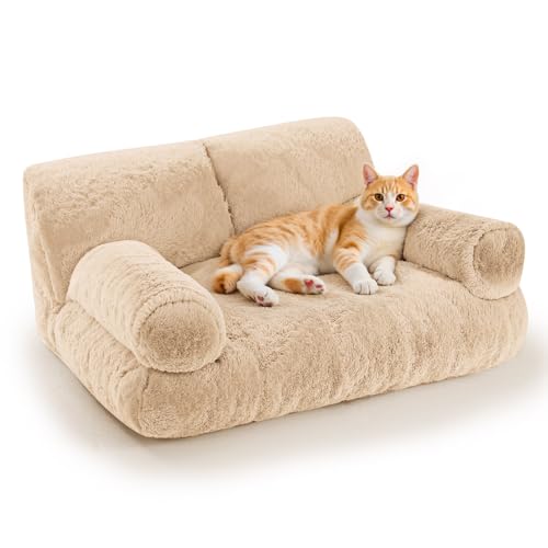 Gimars Große Katzen-Couch – 10 % mehr Füllung, Orthopädisches, Flauschiges, Waschbares Katzenbett mit Rand, abnehmbarem Bezug & Rutschfester Unterseite von Gimars