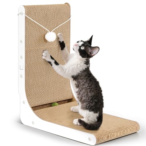 Gimars Hohe 47cm L förmige Kratzbrett Katze mit Ball, Vertikaler kratzpappe für Katzen, Langlebiges Katzenkratzbrett, Katzenspielzeug zum Schutz von Möbeln und Sofas, Weiß Gimars Hohe 47cm L förmige Kratzbrett Katze mit Ball, Vertikaler kratzpappe für Katzen, Langlebiges Katzenkratzbrett, Katzenspielzeug zum Schutz von Möbeln und Sofas, Weiß von Gimars