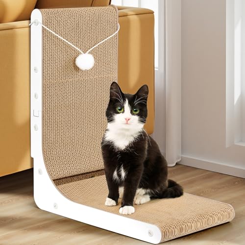 Gimars Hohe 47cm L förmige Kratzbrett Katze mit Ball, Vertikaler kratzpappe für Katzen, Langlebiges Katzenkratzbrett, Katzenspielzeug zum Schutz von Möbeln und Sofas, Weiß Gimars Hohe 47cm L förmige Kratzbrett Katze mit Ball, Vertikaler kratzpappe für Katzen, Langlebiges Katzenkratzbrett, Katzenspielzeug zum Schutz von Möbeln und Sofas, Weiß von Gimars