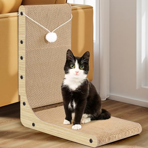 Gimars Hohe 47cm L förmige Kratzbrett Katze mit Ball, Vertikaler kratzpappe für Katzen, Langlebiges Katzenkratzbrett, Katzenspielzeug zum Schutz von Möbeln und Sofas,Holzfarbe Gimars Hohe 47cm L förmige Kratzbrett Katze mit Ball, Vertikaler kratzpappe für Katzen, Langlebiges Katzenkratzbrett, Katzenspielzeug zum Schutz von Möbeln und Sofas,Holzfarbe von Gimars